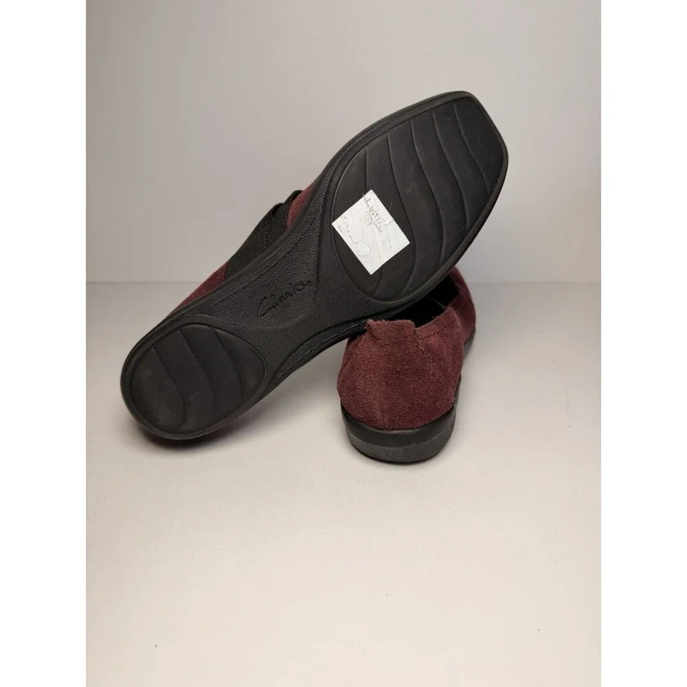 Clarks Collection Women's Burgundy Suede Cross-Strap Mary Jane Flats - Sz8.5 M